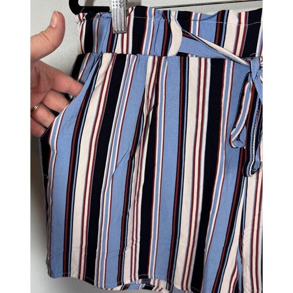 Ambiance Appearl Womens 3X Blue Striped Paper Bag Shorts Drawstring Pockets - Picture 6 of 11